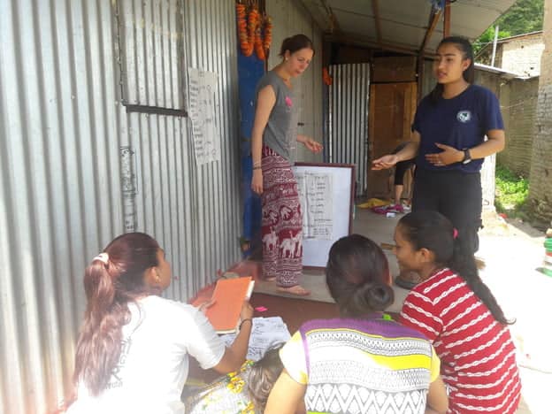 Anne-Sophie Berrayah giving class on human trafficking during her volunteering period