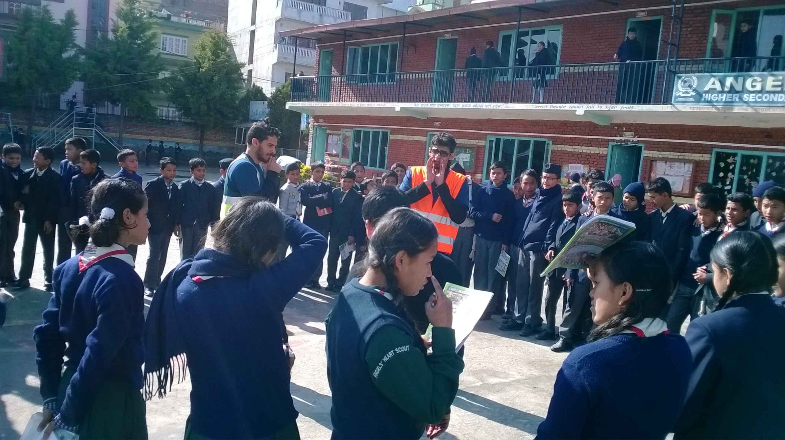 Disaster preparedness volunteers conducting community safety training in Nepal