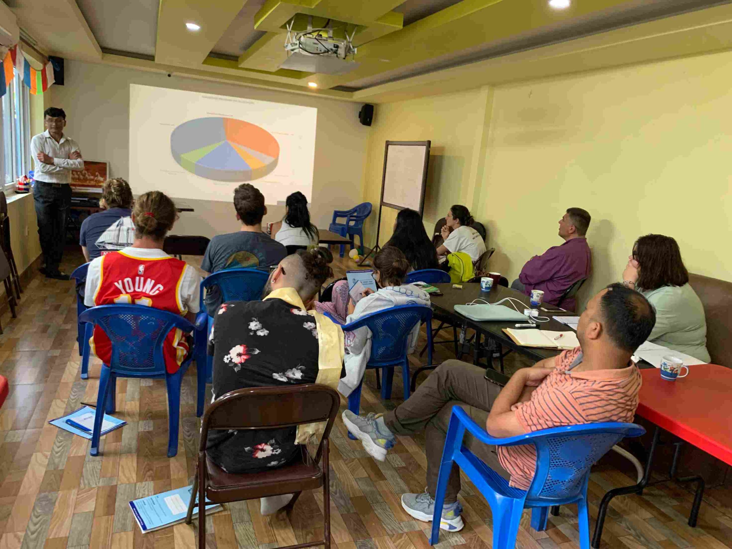 Volunteer teaching physics in a Nepali classroom