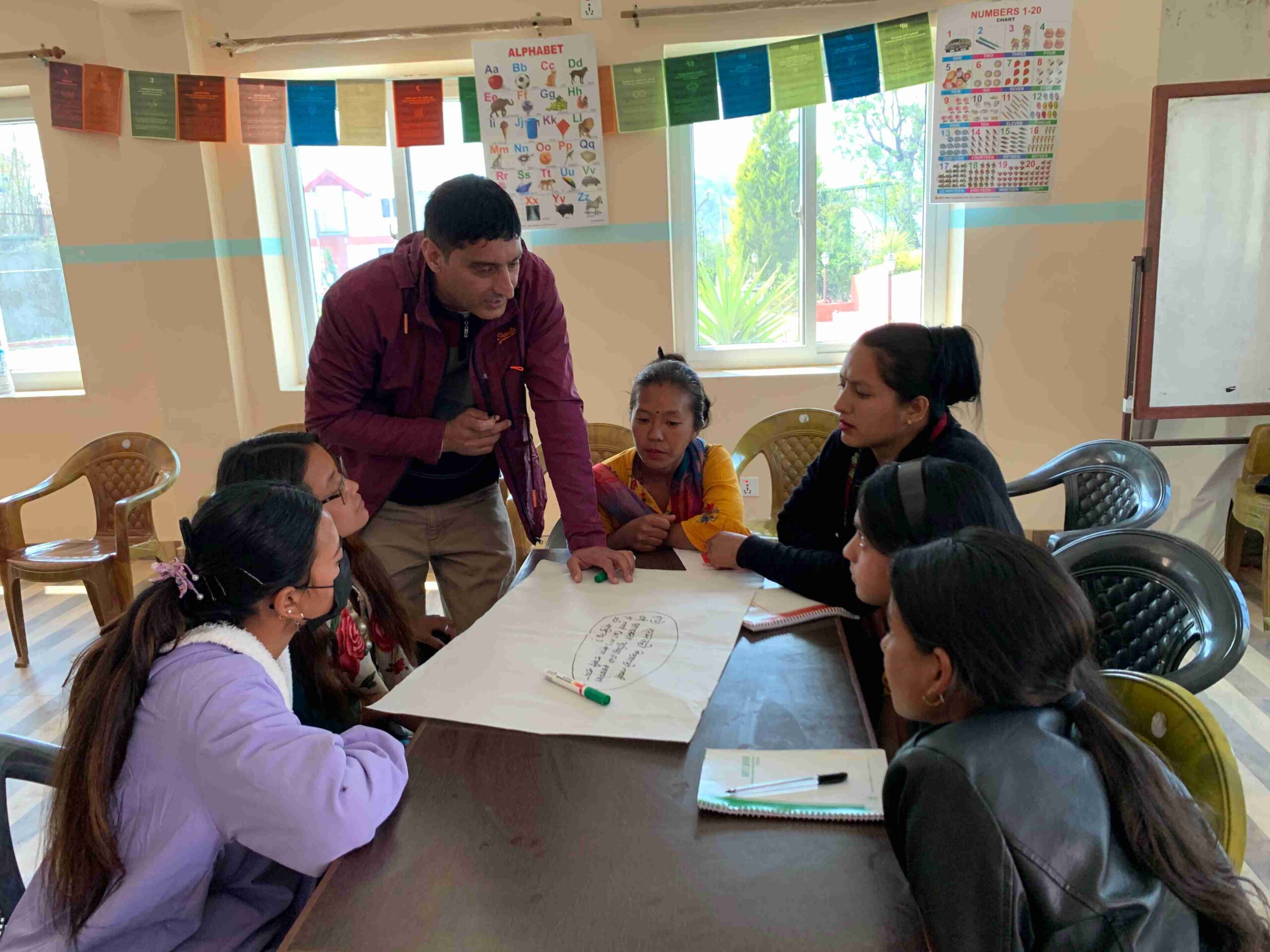 Volunteers teaching facilitating youth workshops